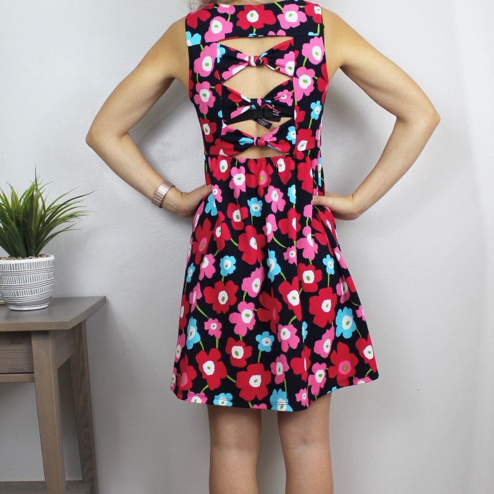 Monteau Floral Print Mini Dress W/Back Bows SZ XS - Picture 2 of 8